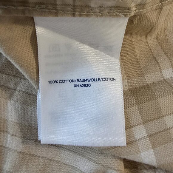 Lands End Womens 1X Plaid Button Up Top Shirt Blouse 1X Office Career Beige Tan - Picture 6 of 6